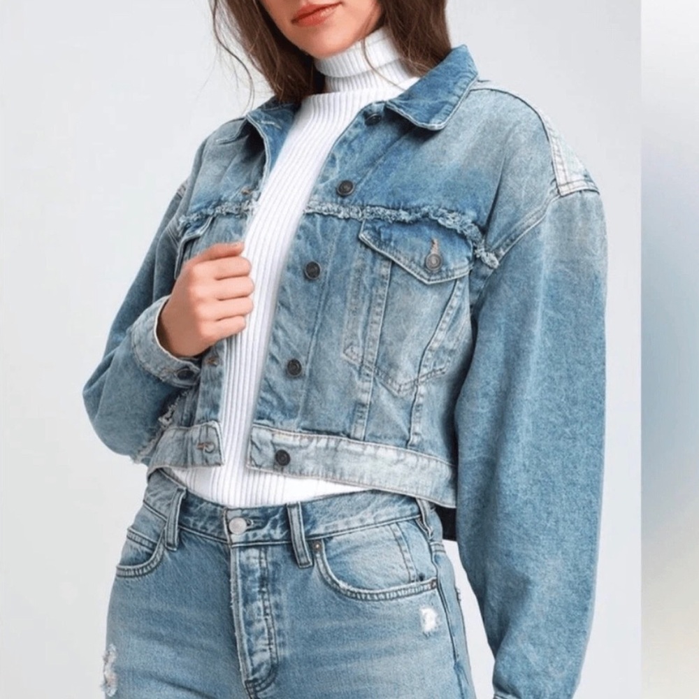 Free People Bedford Cropped Jean Jacket Size Small - Picture 2 of 16